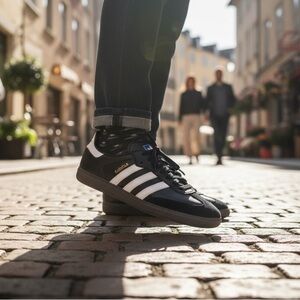 Adidas Men's Black and White Leather Sneakers